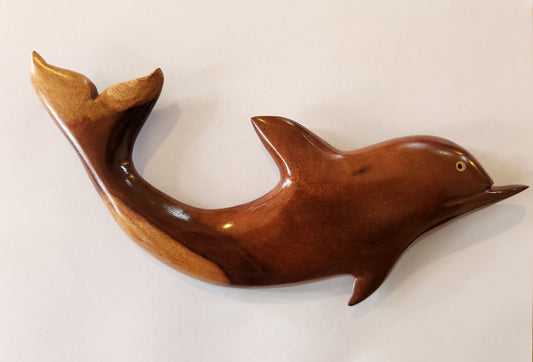 Hand Carved Dolphin Wall Hanging from Local Miro Wood - Medium