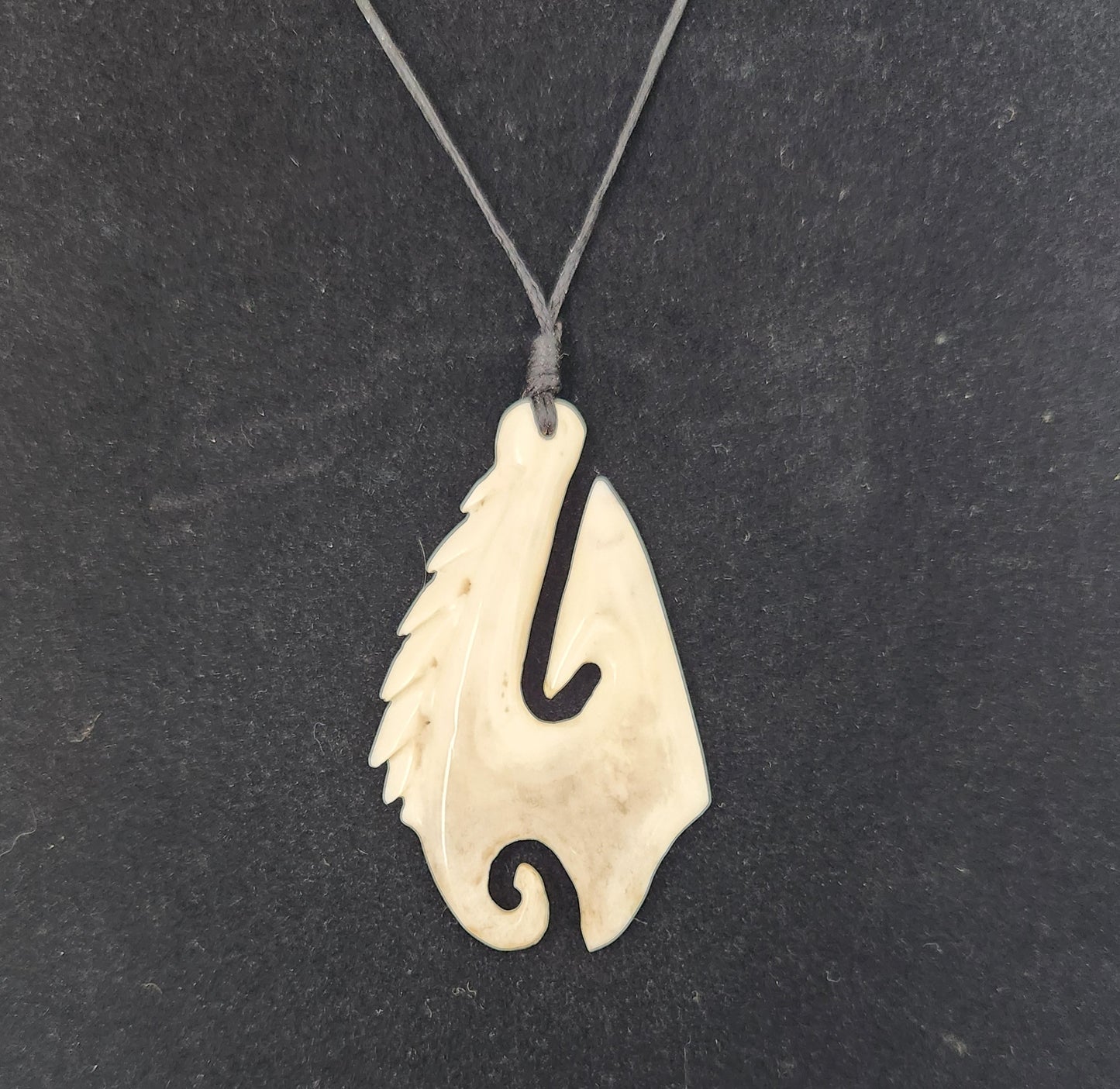 Hand Carved Pasifika Fish Hook - Cattle Bone