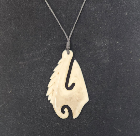 Hand Carved Pasifika Fish Hook - Cattle Bone