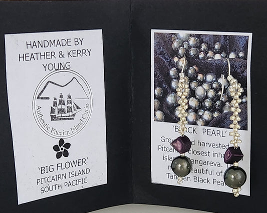 Handmade Single Drop Silver Black Pearl Earrings & Fetuei beads