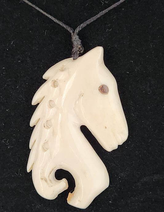 Hand carved Horse Head necklace - Cattle bone
