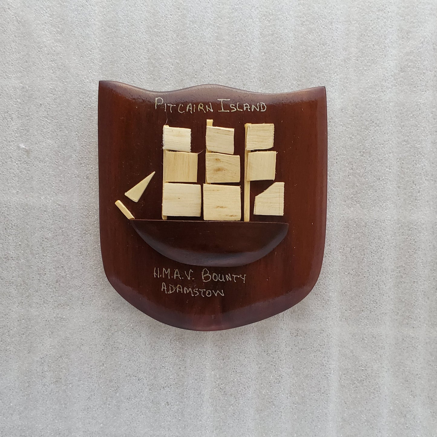 Hand Carved Wall Hanging HMAV Bounty Crest - from Miro and Burau woods