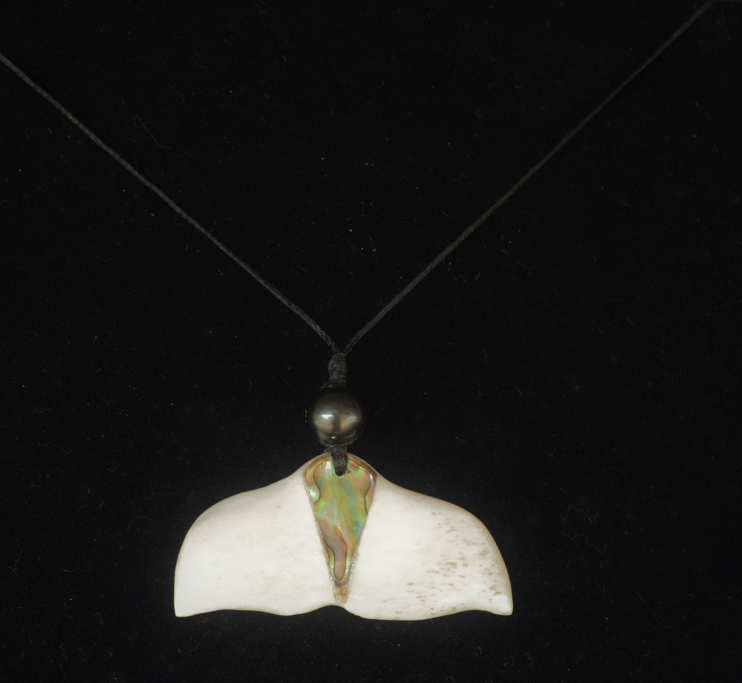 Hand carved bone necklace with Tahitian pearl
