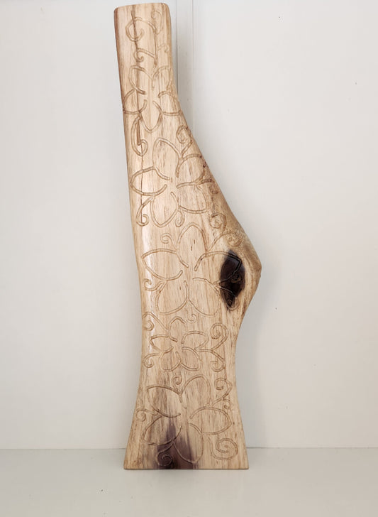 Hand Carved & Etched Tiare Branch Ornament from local Burau wood