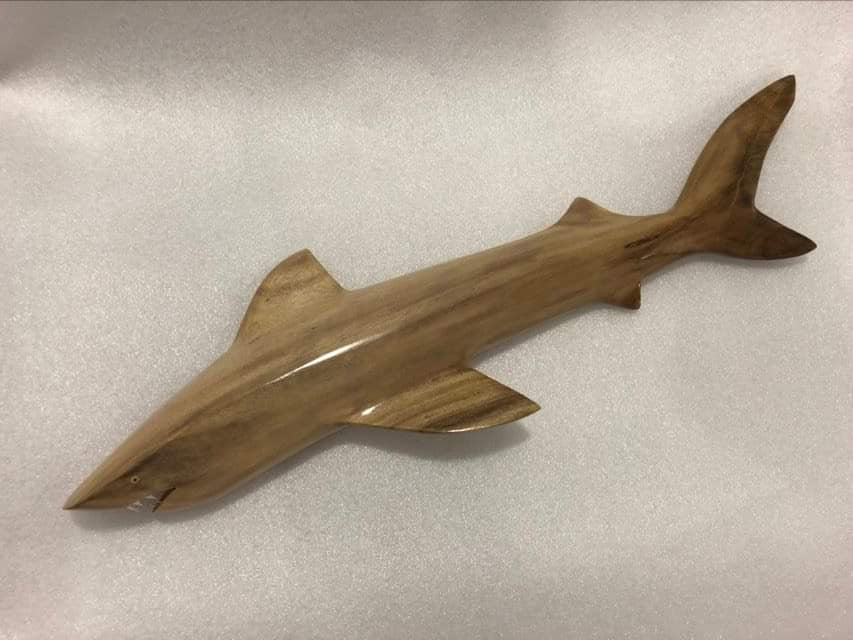 Hand carved Shark Wall Hanging from Local Miro or Burau wood - Large