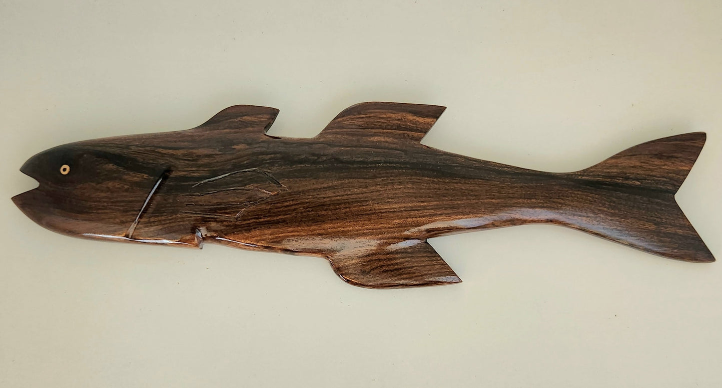 Hand Carved Flying Fish Wall Hanging - in Dark Tau or Red Miro wood - Large