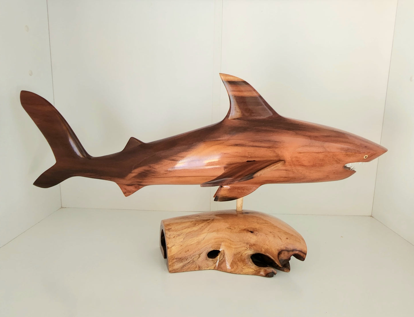 Hand Carved Whole Shark from Local Miro wood - Large