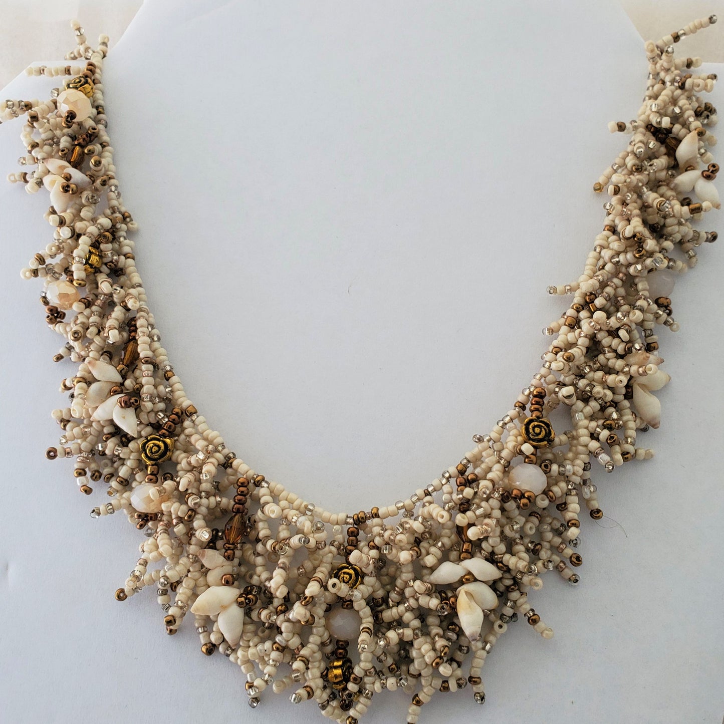 Hand made Coral Form Necklace - Cone Shells & Recycled Glass