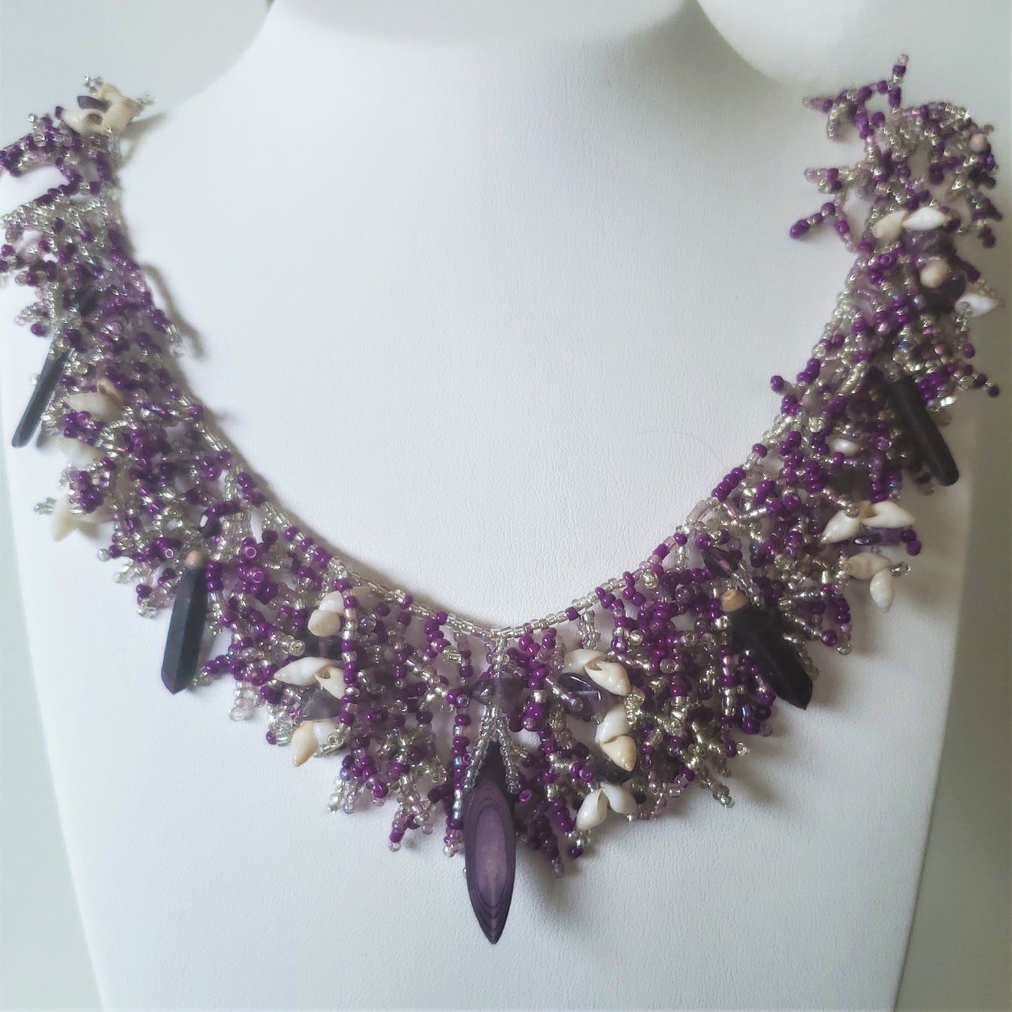 Handmade Coral Form Necklace - Purple Sea Urchin, Amethyst & Bounty Bay Shells