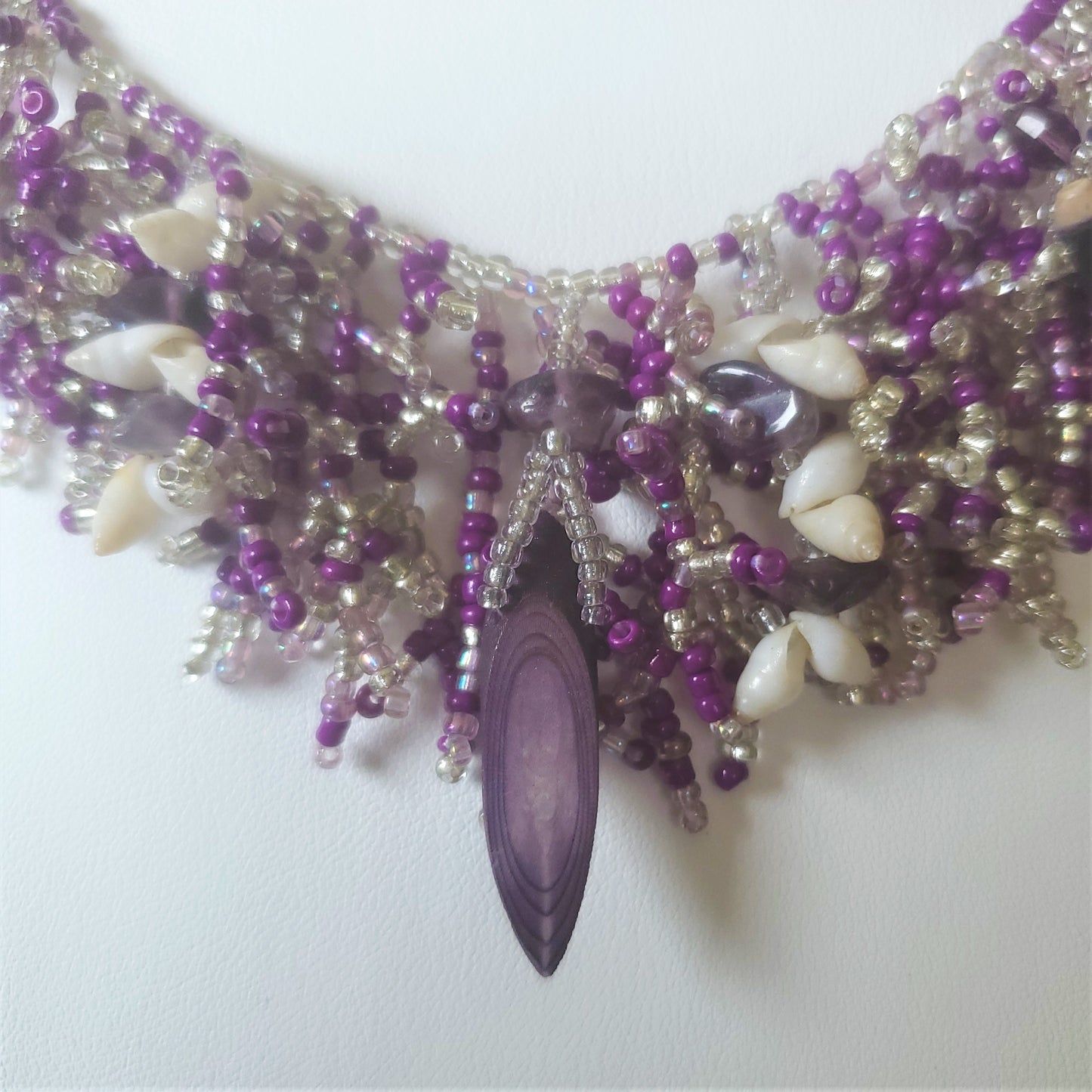 Handmade Coral Form Necklace - Purple Sea Urchin, Amethyst & Bounty Bay Shells