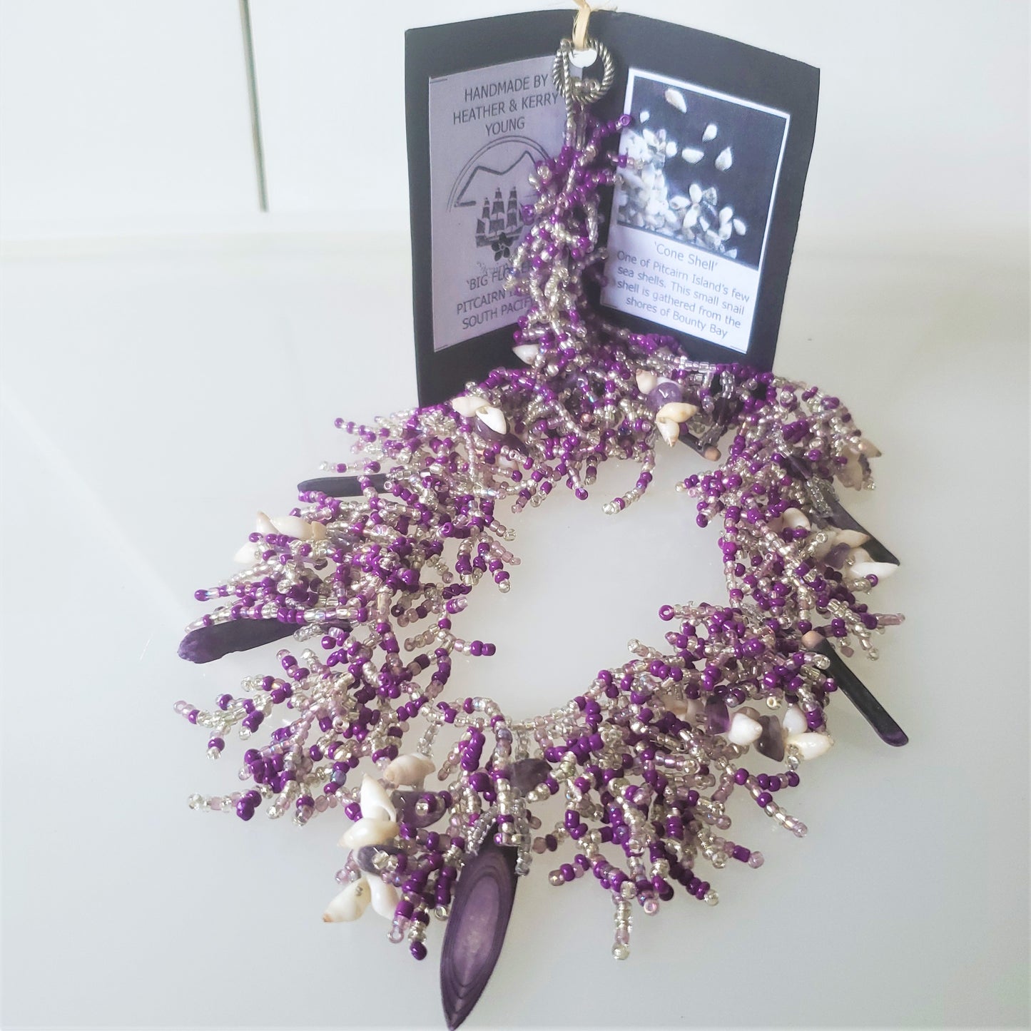 Handmade Coral Form Necklace - Purple Sea Urchin, Amethyst & Bounty Bay Shells