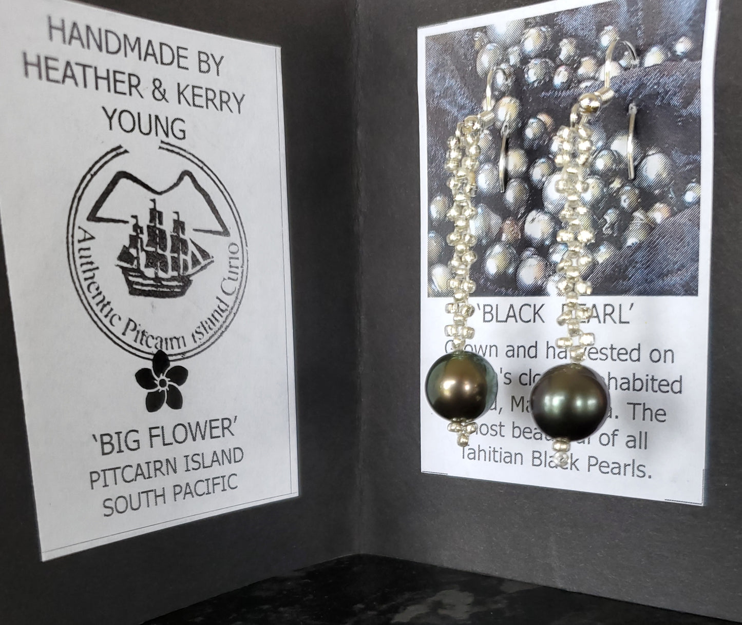 Handmade Single Drop Silver Beaded Tahitian Black Pearl Earrings
