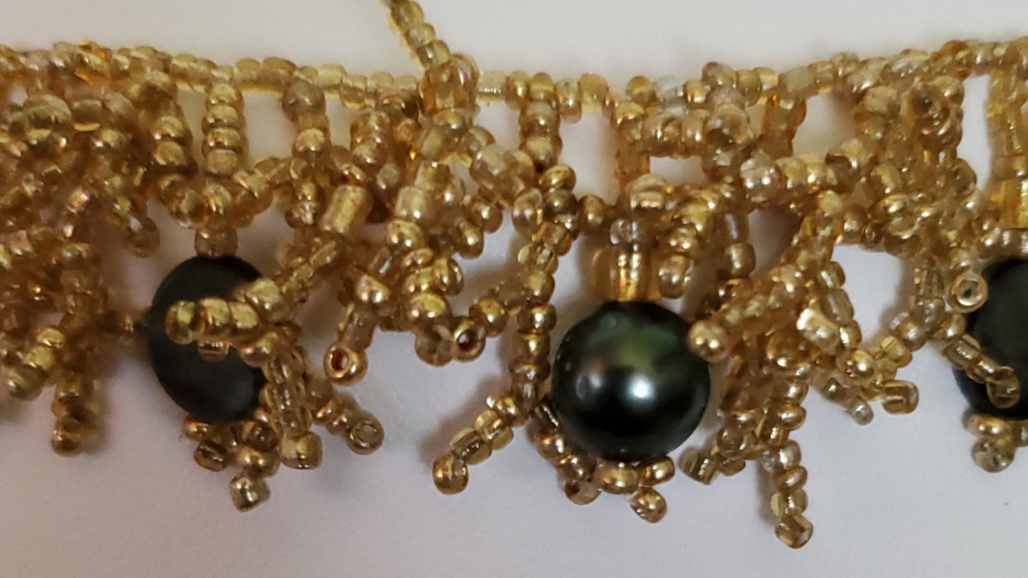 Beaded Tahitian Black Pearl Bracelet - with Mother of Pearl