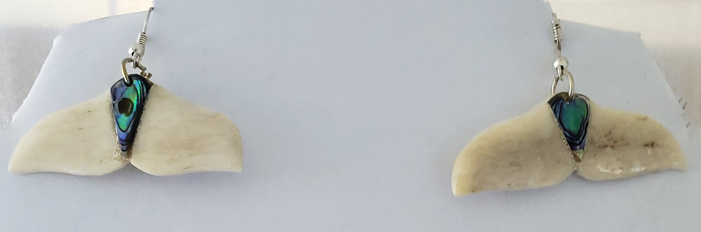Hand carved Whale Tail Earring - Abalone Inlay