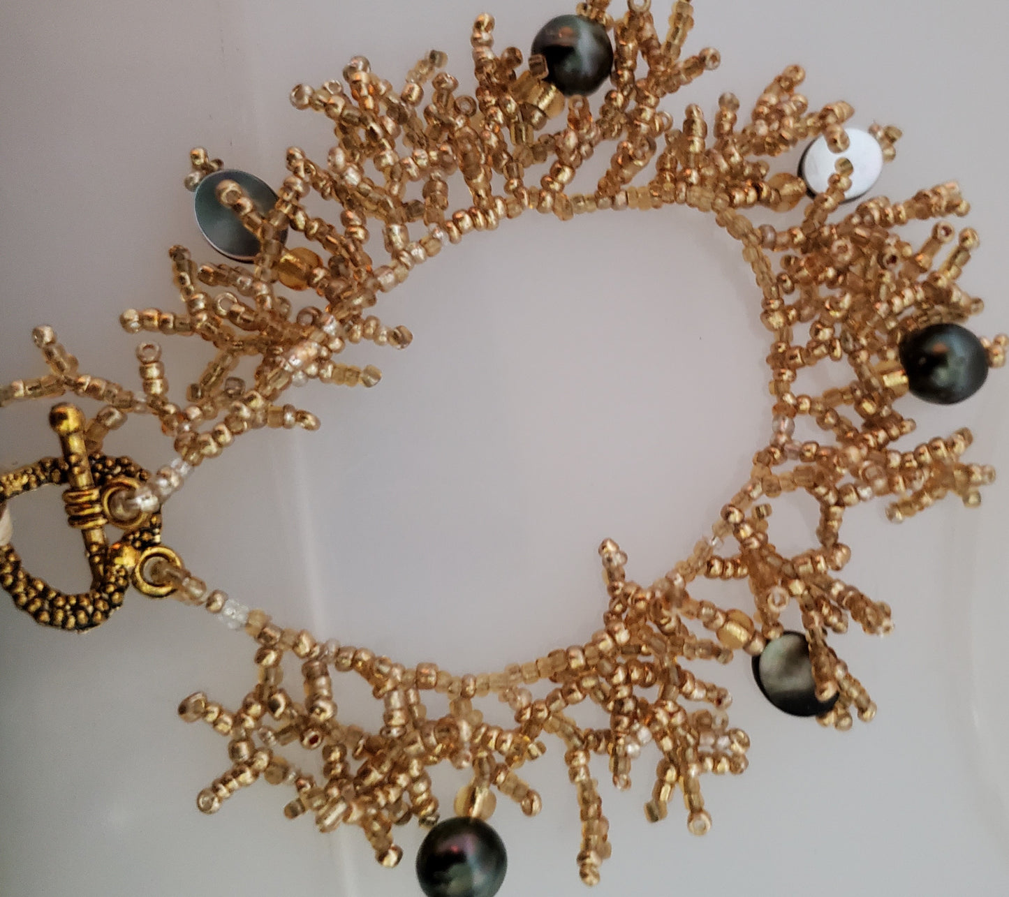 Beaded Tahitian Black Pearl Bracelet - with Mother of Pearl