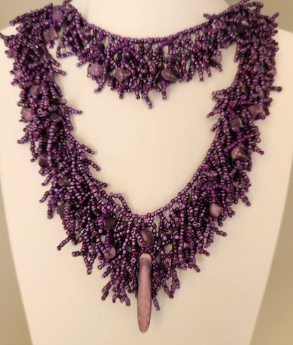 Handmade Coral form Necklace and Bracelet Set - Purple Sea Urchin
