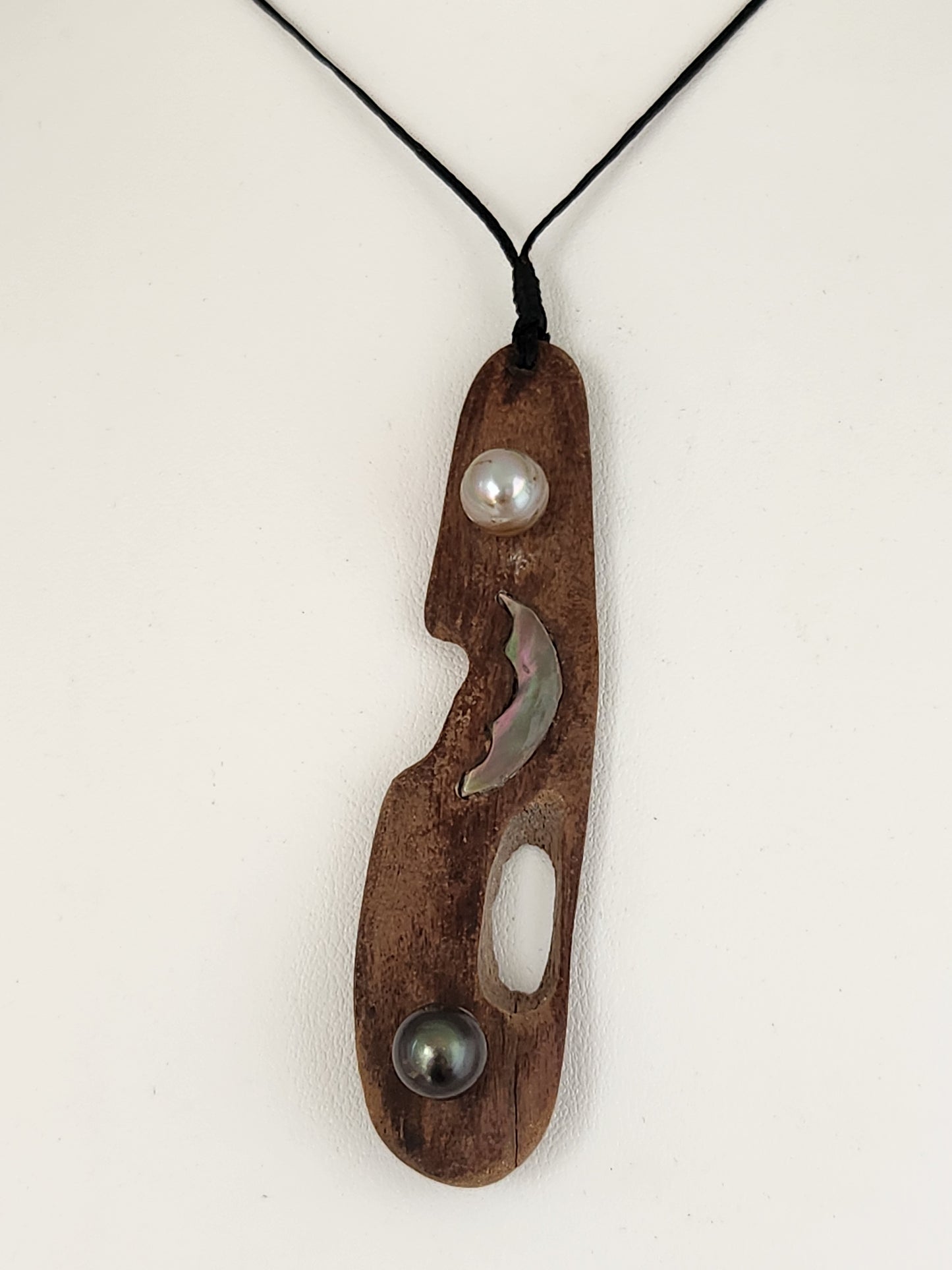 Henderson Island Driftwood & Black Pearls Pendant