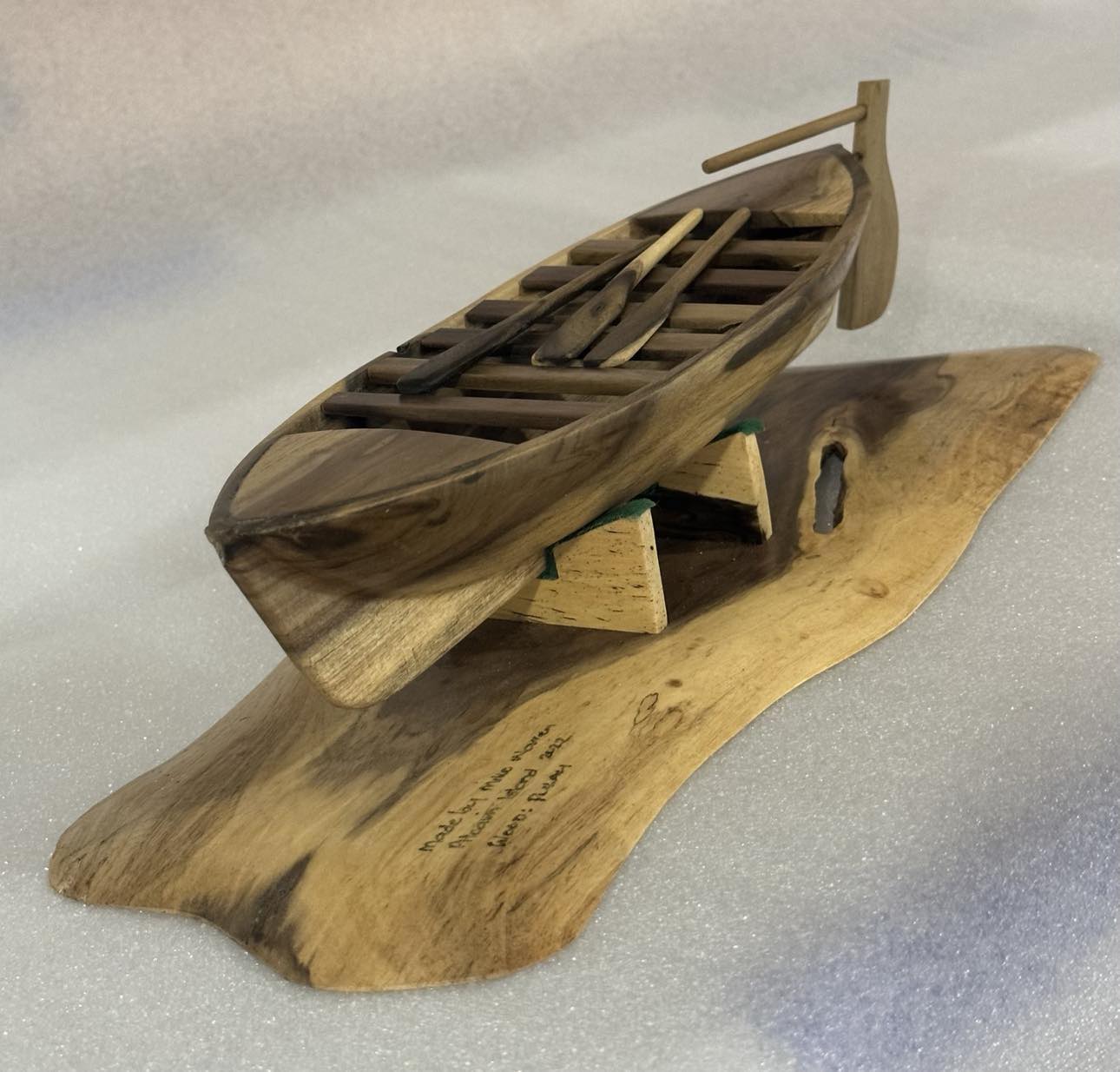 Hand carved Pitcairn Island Long Boat model from local Burau wood
