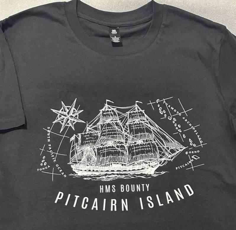 Pitcairn Island T Shirt - HMAV Bounty and Navigation Map
