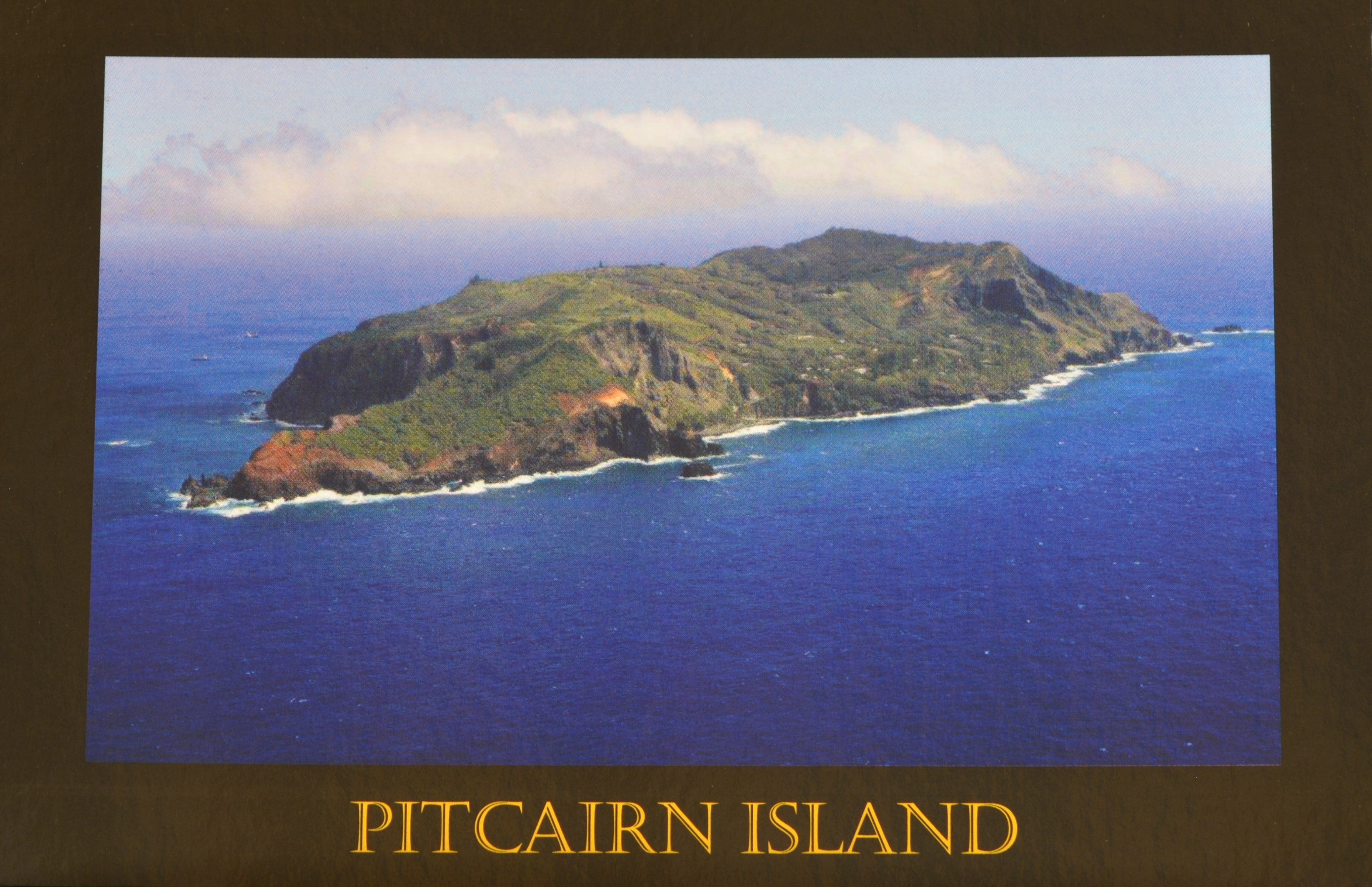 Pitcairn Island Postcard - Aerial View Stamped