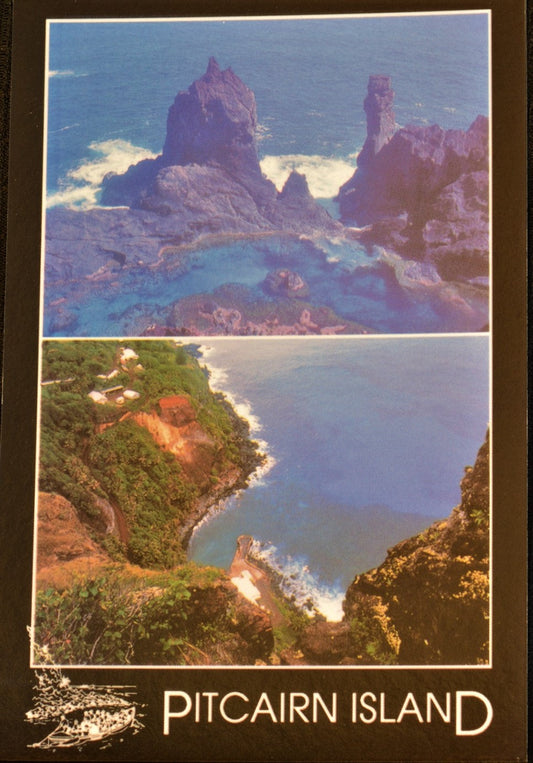 Pitcairn Island Postcard - Bounty Bay & St Paul's Pool - Stamped