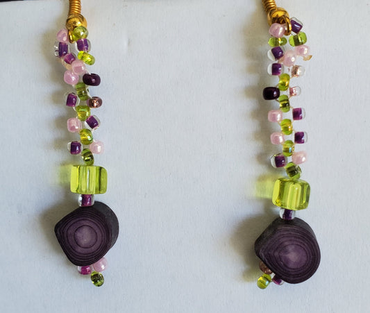 Handmade Purple Sea Urchin & Recycled Glass Earrings