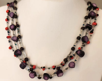 Hand made 3 Strand Necklace - Hand-cut Fetuei, Black-eyed Suzie & Indian Shot beads