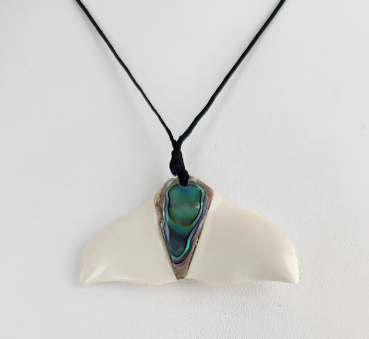Hand carved Whale Tail Pendant With Abalone In-lay