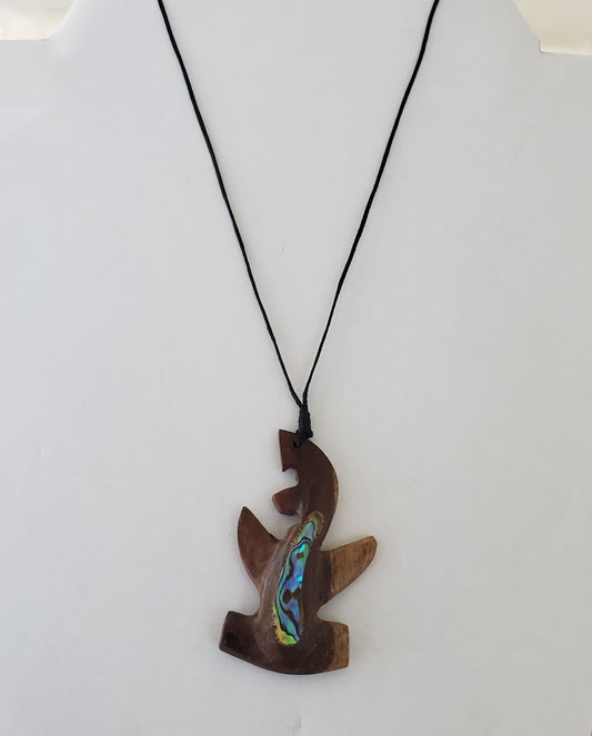 Hand carved Hammerhead Shark Pendant  - Miro wood with Abalone In-lay