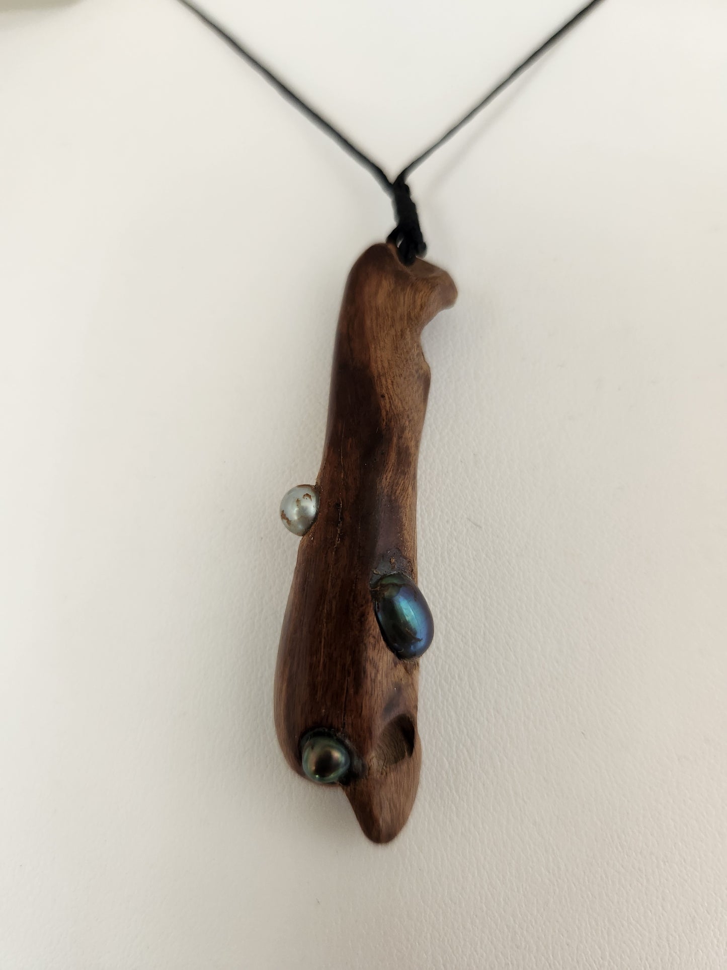 Henderson Island Driftwood & Black Pearl Pendant - Small