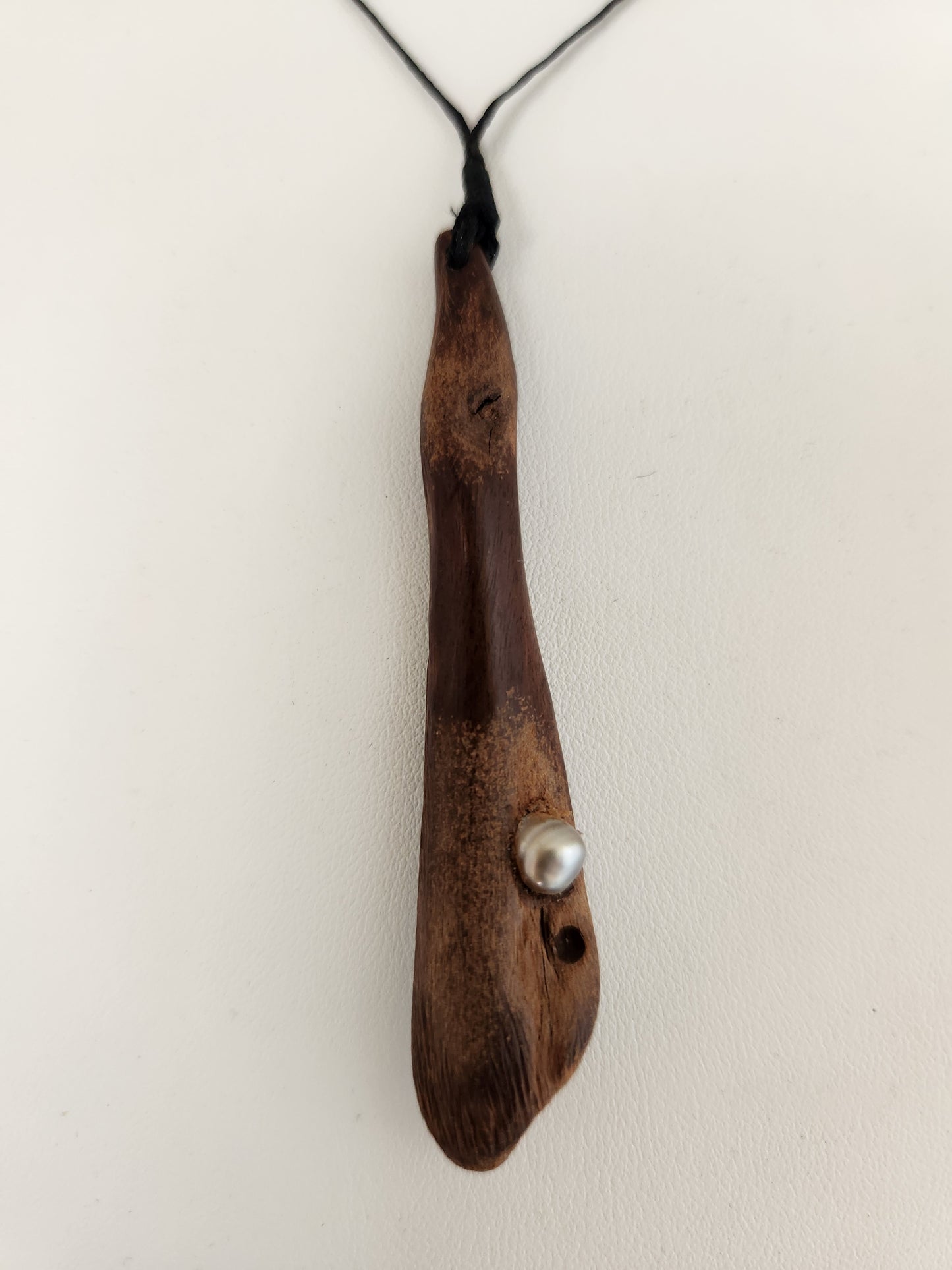 Henderson Island Driftwood & Black Pearl Pendant - Small