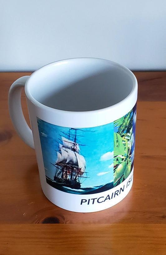 Coffee mug featuring HMAV Bounty with Breadfruit leaves in the background