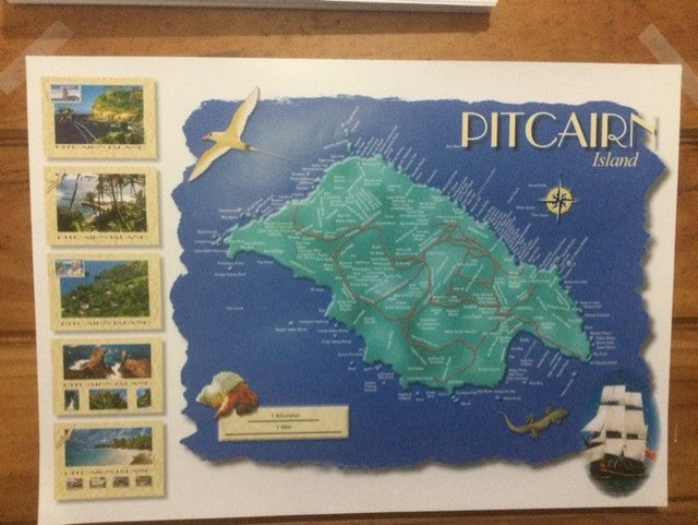 Pitcairn Island map- coloured laminated