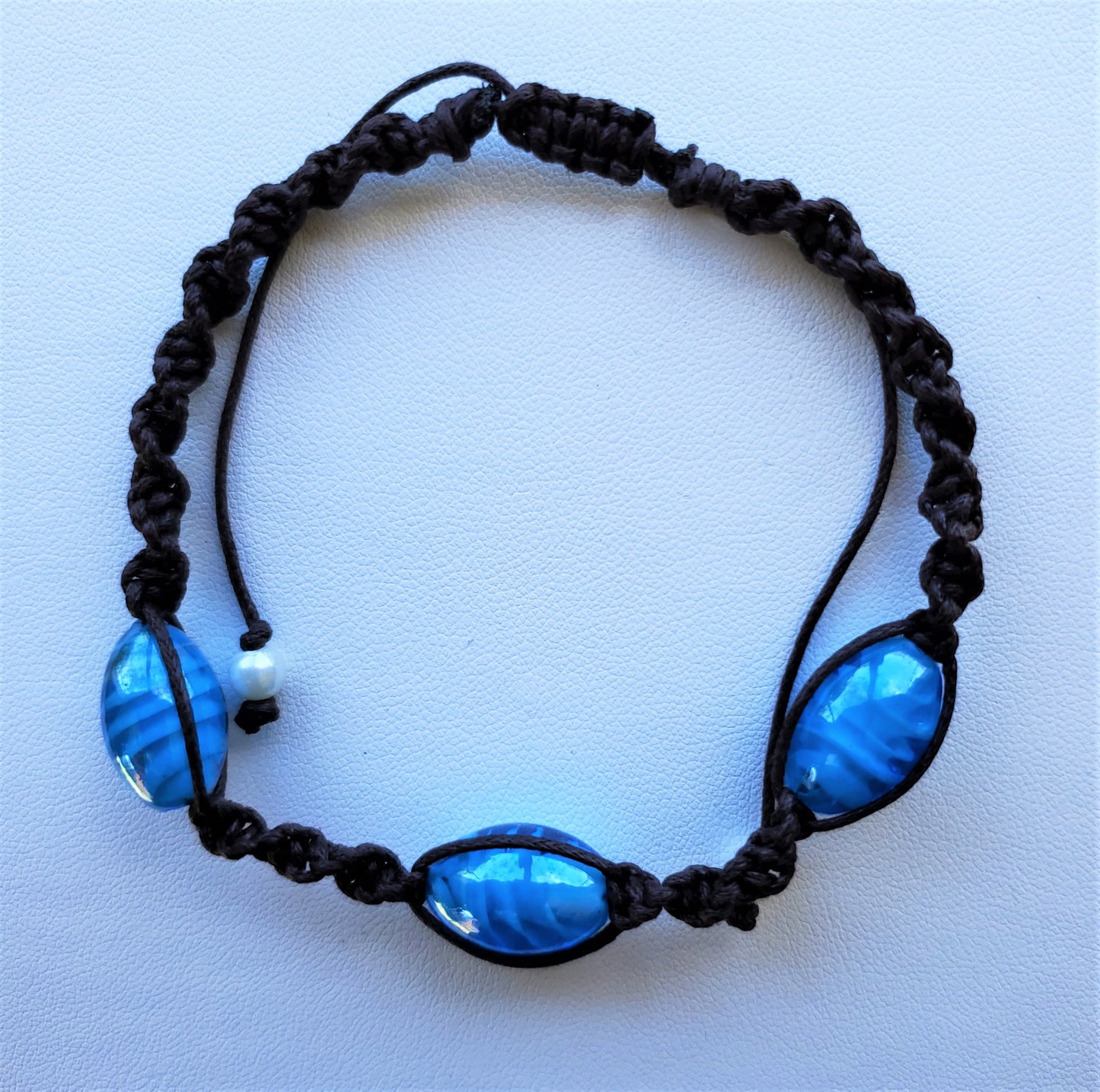 Hand Braided Macramé & Recycled Glass Bead Bracelet  - Turquoise Oval