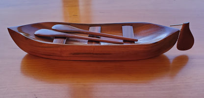 Hand carved Pitcairn Canoe from Local Miro wood - with oars and rudder