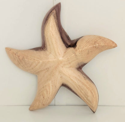 Hand carved Star Fish Wall Hanging - from local Burau wood - Large
