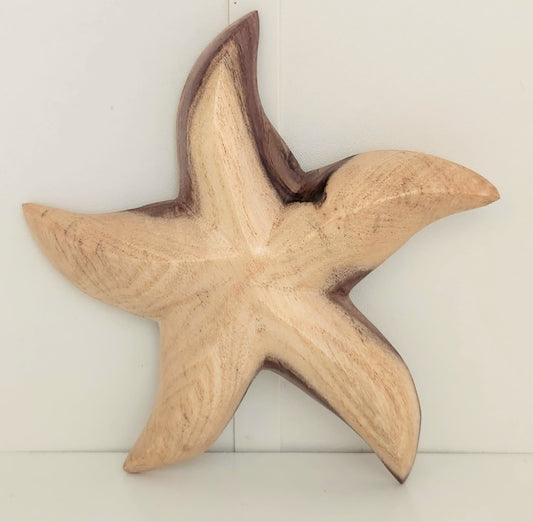 Colgante de pared Star Fish tallado a mano - de madera Burau local - Grande