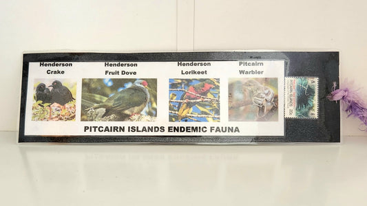 Marcapáginas - Fauna endémica de Pitcairn - con sello de Pitcairn
