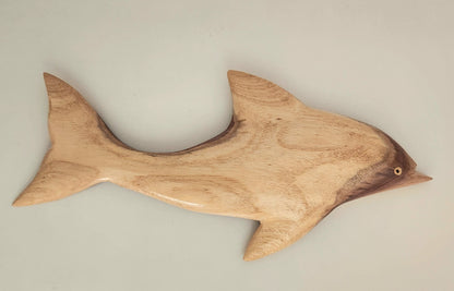 Hand Carved Dolphin Wall Hanging from local Burau wood - medium