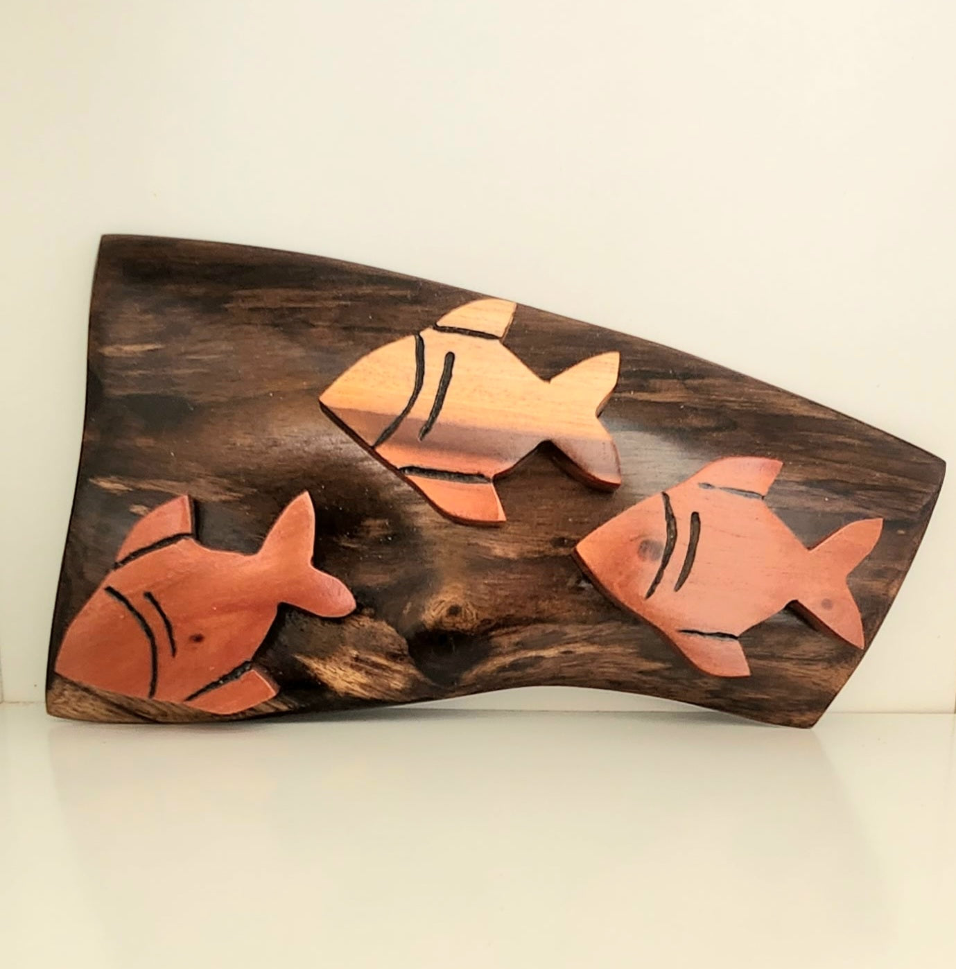 Hand Carved 3 Fish Wall Hanging from Local Miro wood