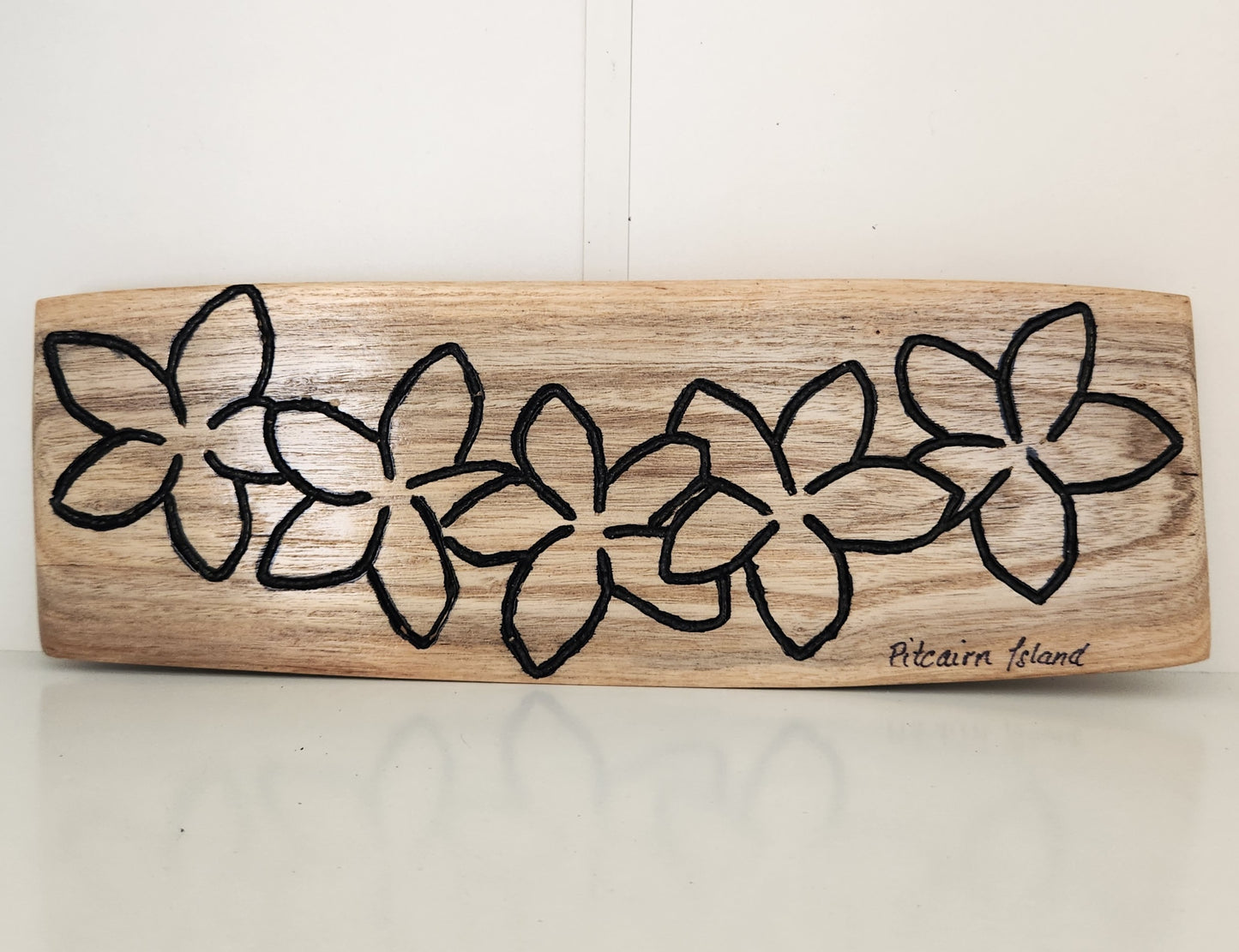 Hand Carved & Etched 5 Flower Wall Hanging from Local Burau Wood