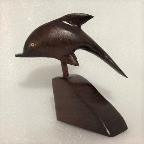 Hand Carved Dolphin on Stand from Local Miro Wood - 2 Options