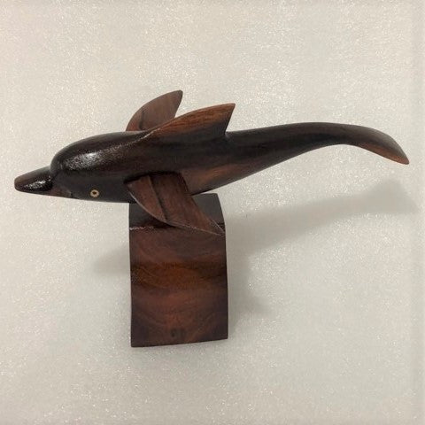 Hand Carved Dolphin on Stand from Local Miro Wood - 2 Options