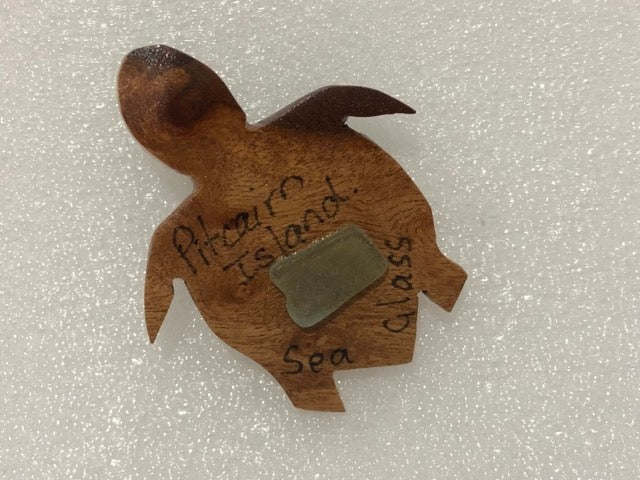 Handcarved Fridge Magnet from Miro Wood with Sea Glass