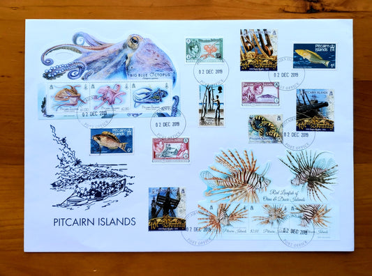 Emisiones de sellos de la Reserva Marina de las Islas Pitcairn:pulpo y pez león