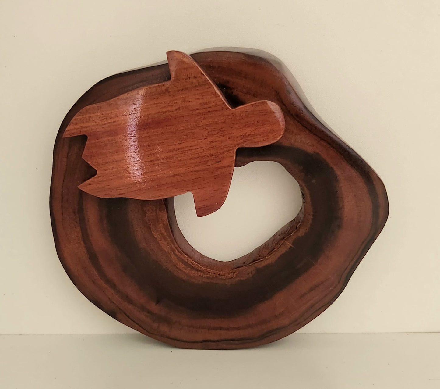 Hand Carved Wall Hanging Branch Circle with Turtle - from Local Miro Wood