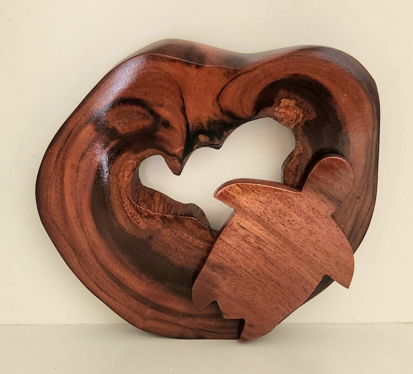 Hand Carved Wall Hanging Branch Circle with Turtle - from Local Miro Wood