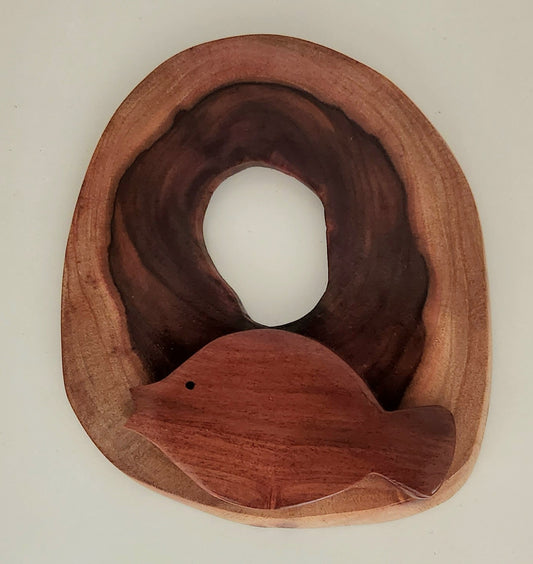 Hand Carved Wall Hanging Branch Circle with Fish - from Local Miro Wood