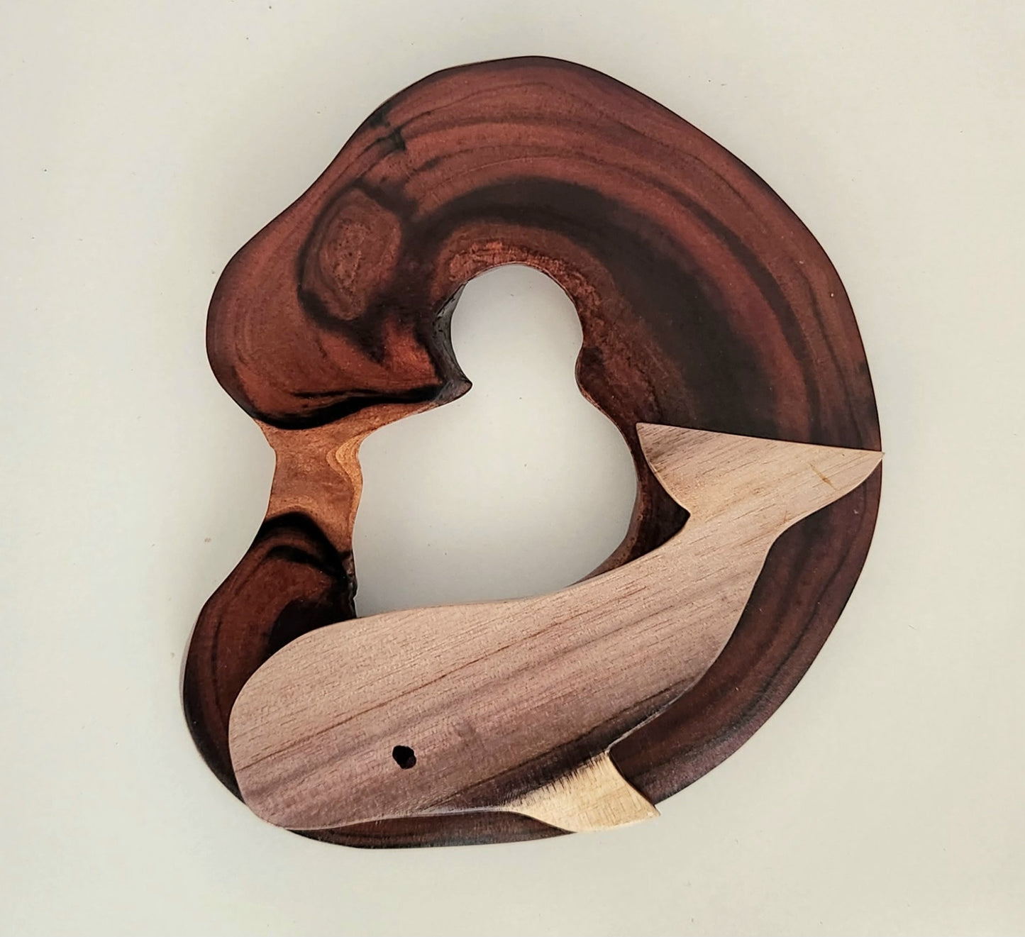 Hand Carved Wall Hanging Branch Circle with Whale  - from Local Miro Wood