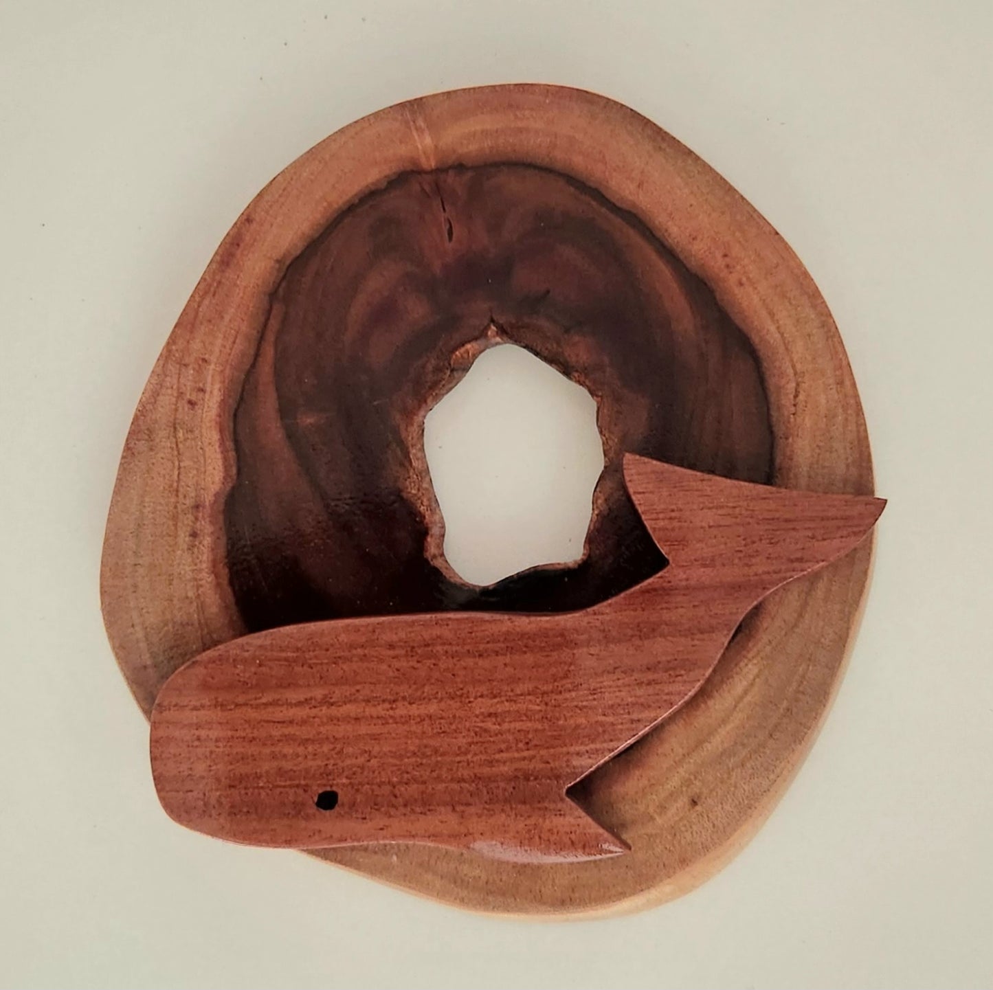 Hand Carved Wall Hanging Branch Circle with Whale  - from Local Miro Wood